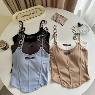 کراپ تاپ زنانه کاپ ثابت بند زنجیری